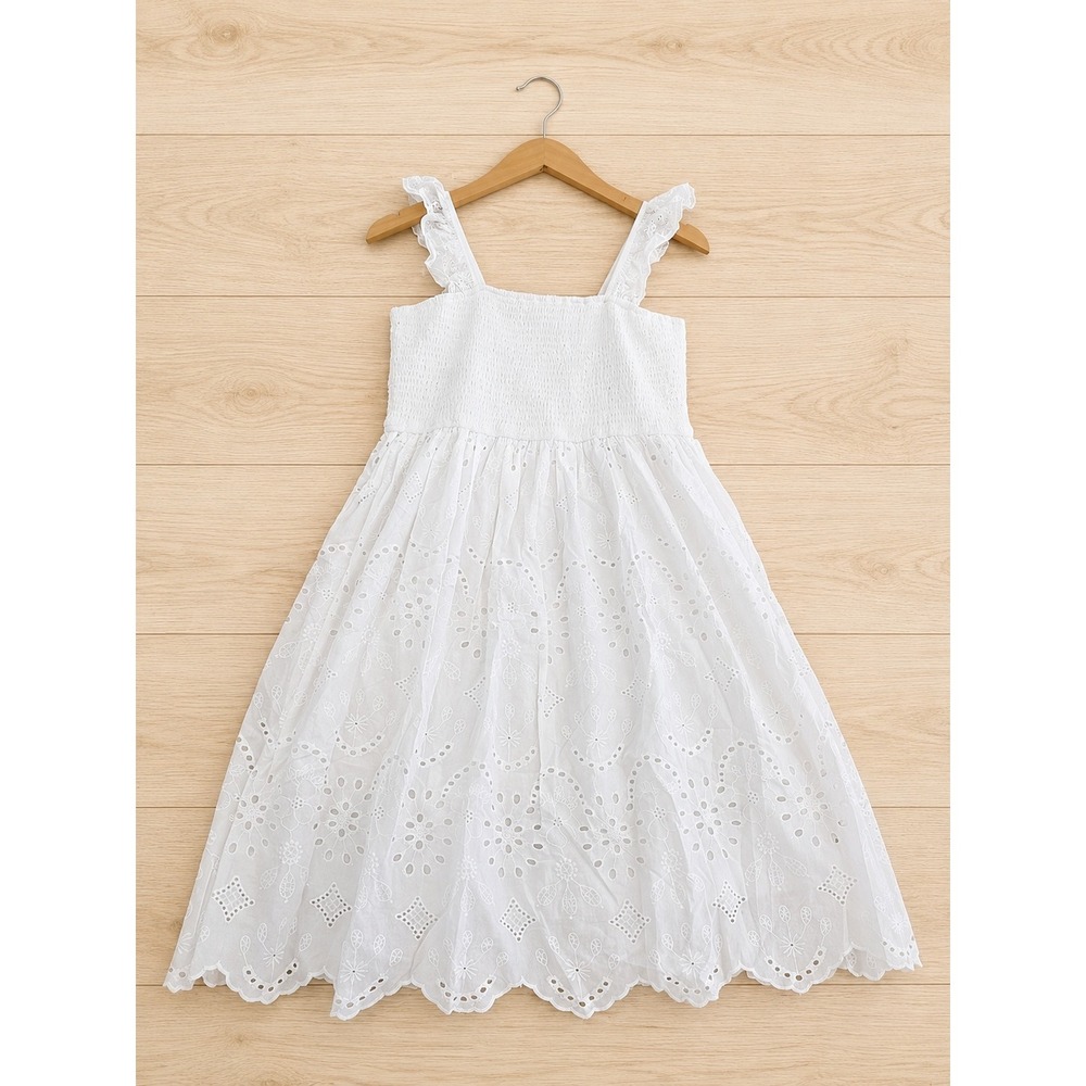Andrée By Unit White Eyelet Smocked Ruffle Strap Sundress Dress NWT